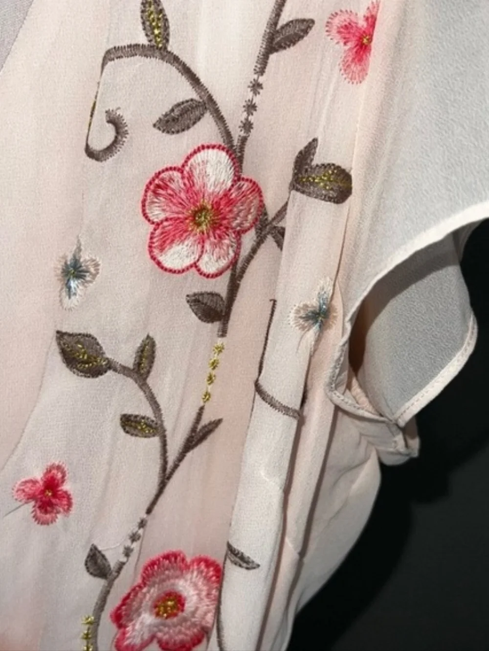 Savanna‎ Jane Pink Floral Embroidered Wrap Maxi Dress Flutter Sleeve Medium - Picture 5 of 5